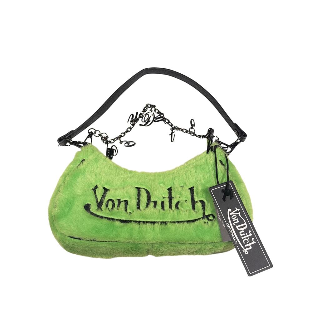 $99 Von Dutch Lime Green Brat Faux Fur Shoulder Bag Baguette NWT